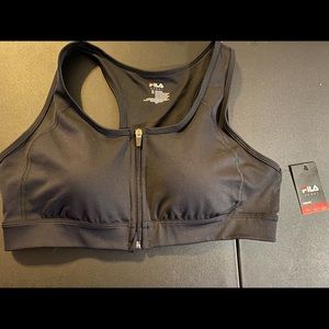 NWT Fila Black Racerback Front Zip Medium Impact Sports Bra, Size XL